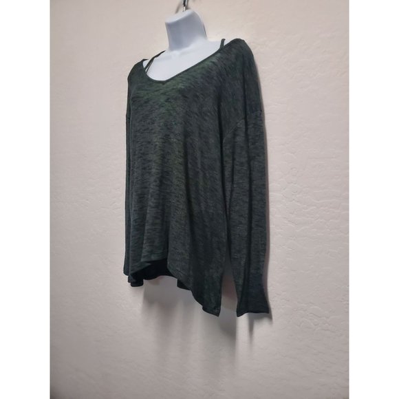 Juicy Couture Large Heathered Gray Strappy Neck Hi Lo Long Sleeve Shirt Top - Picture 2 of 6